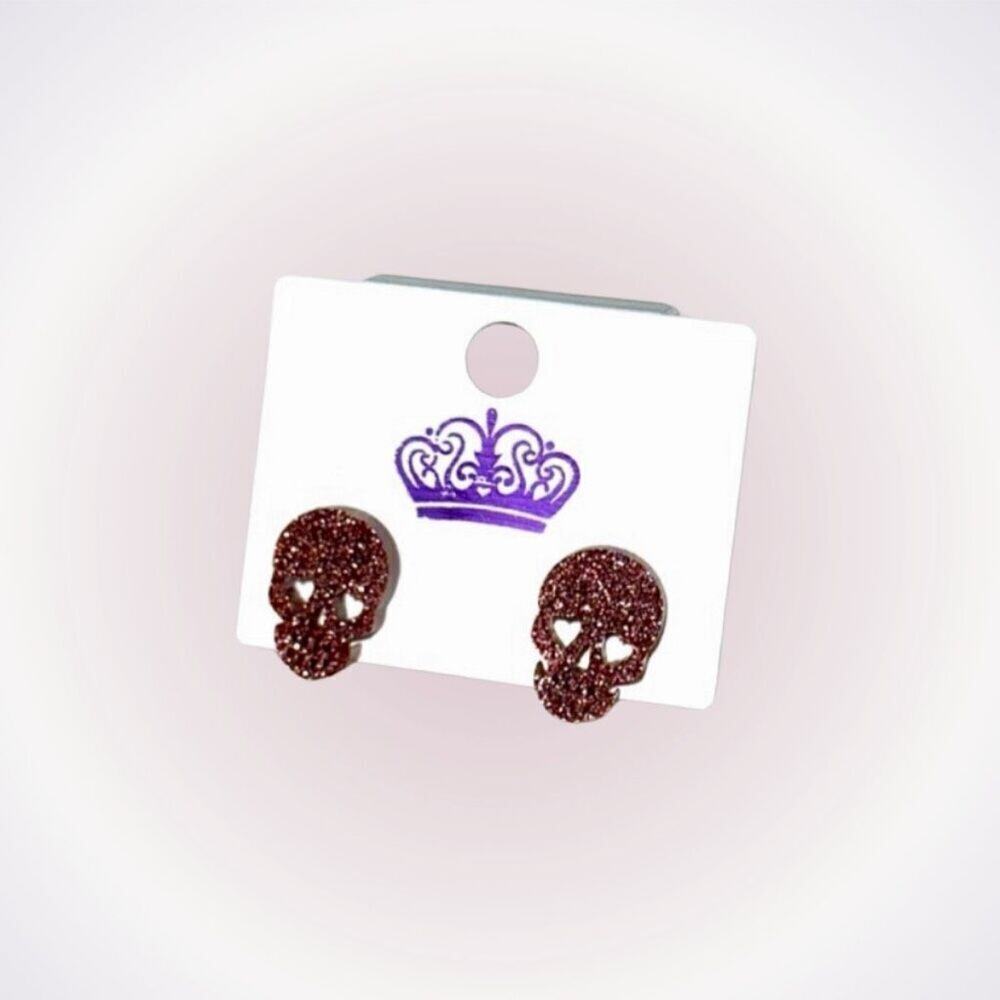 Orange Glitter Skull Earrings | Sz OS, NWOT